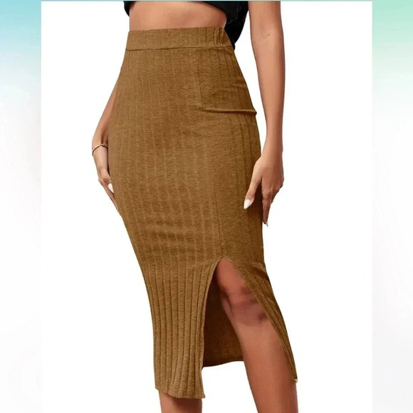 high waisted ribbed skirt, brown, NWOT, XL - Picture 2 of 3